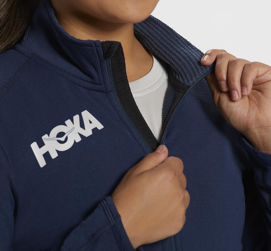 Hoka Australia One One 1/2 Zip Midlayer - Womens Tops Navy - QANKF-5016